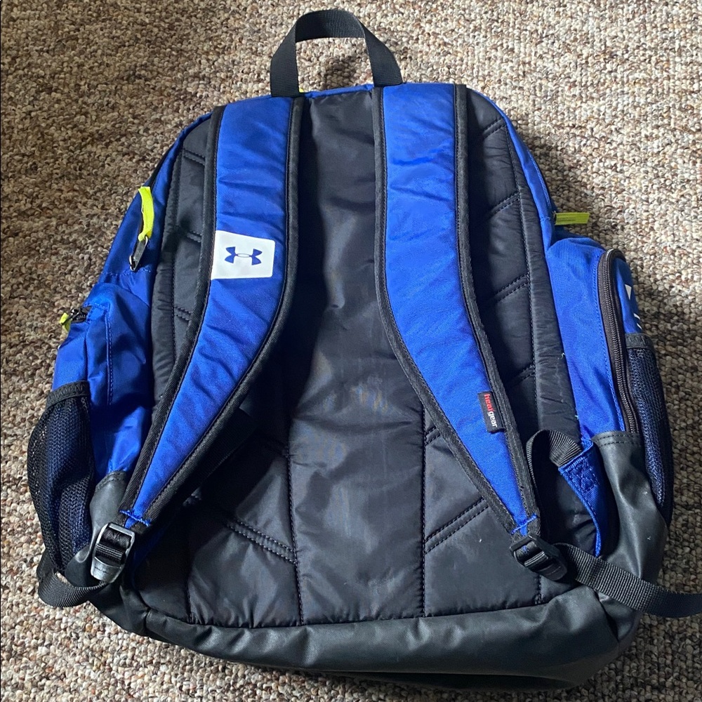 Under Armour Blue and Black Backpack with Neon Yellow Accents - Picture 3 of 3
